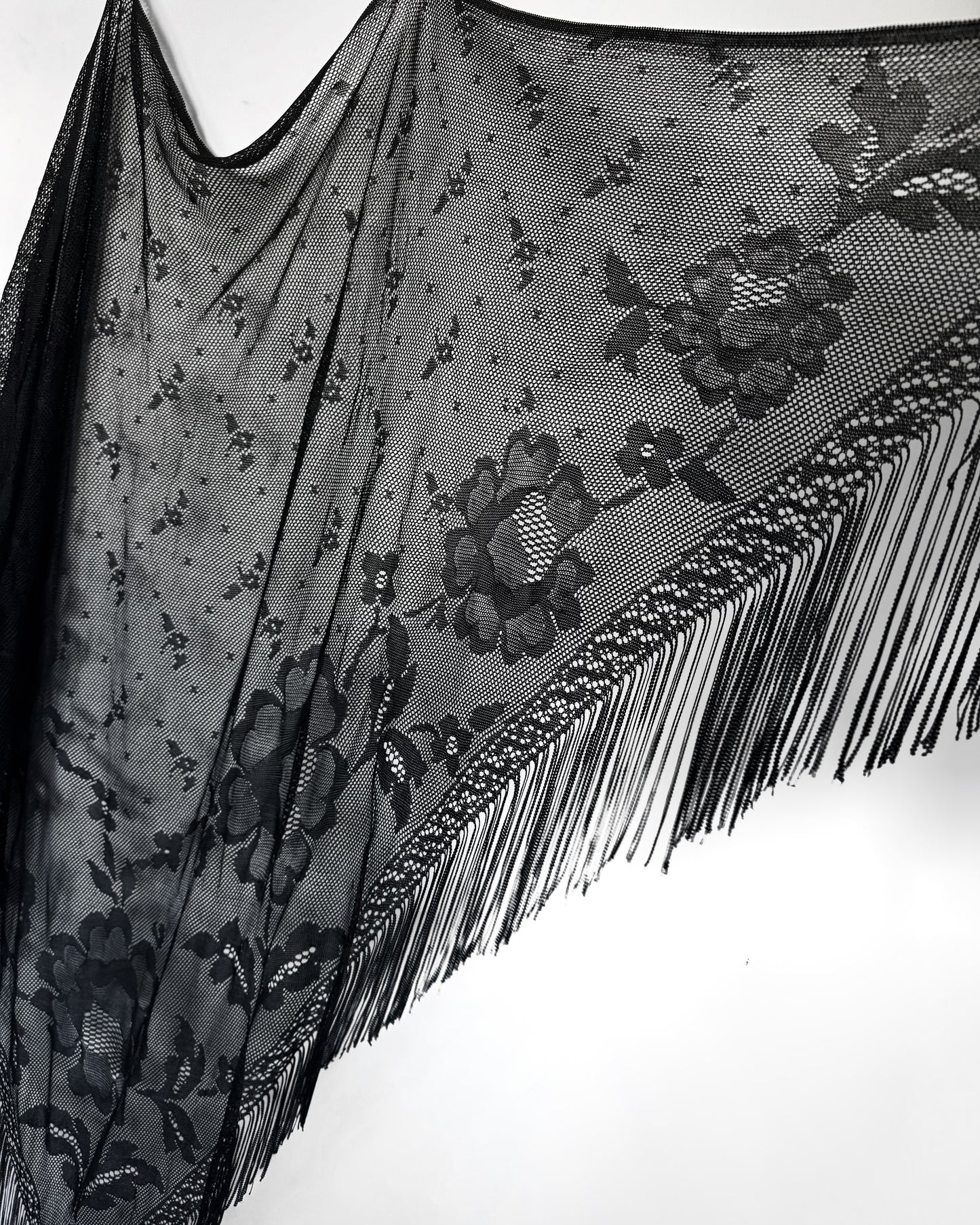 Sheer Floral Fringe Scarf / Sarong in Black