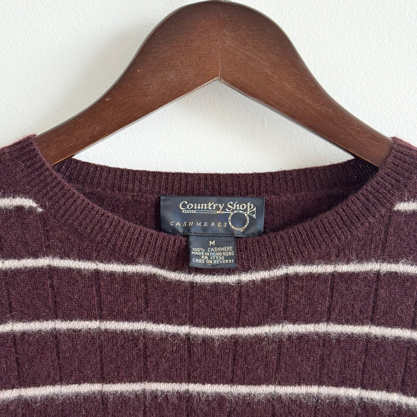 Cashmere Striped Crewneck Sweater in Chocolate Brown