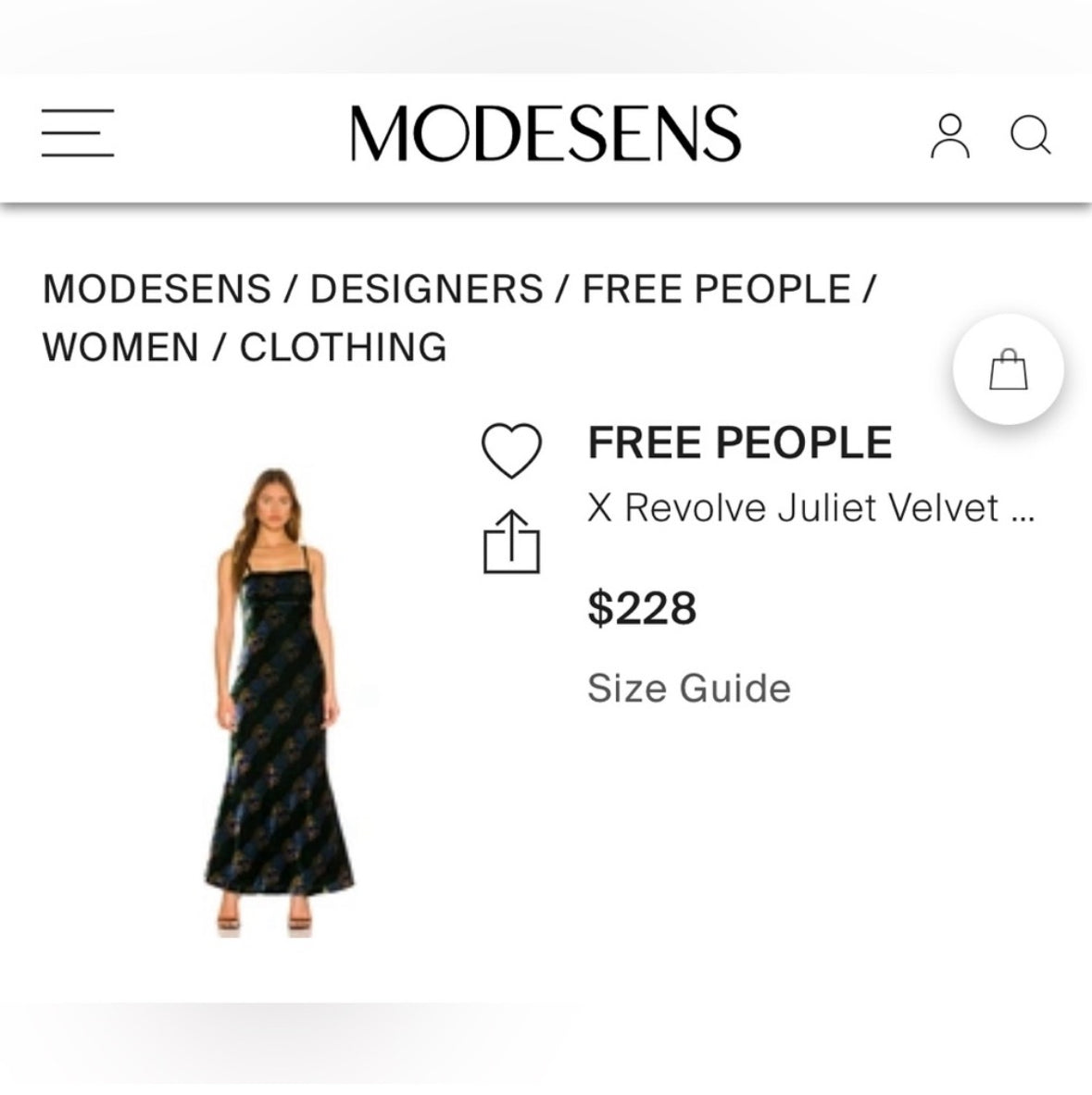 Free People “Juliet” Velvet Floral Maxi Dress
