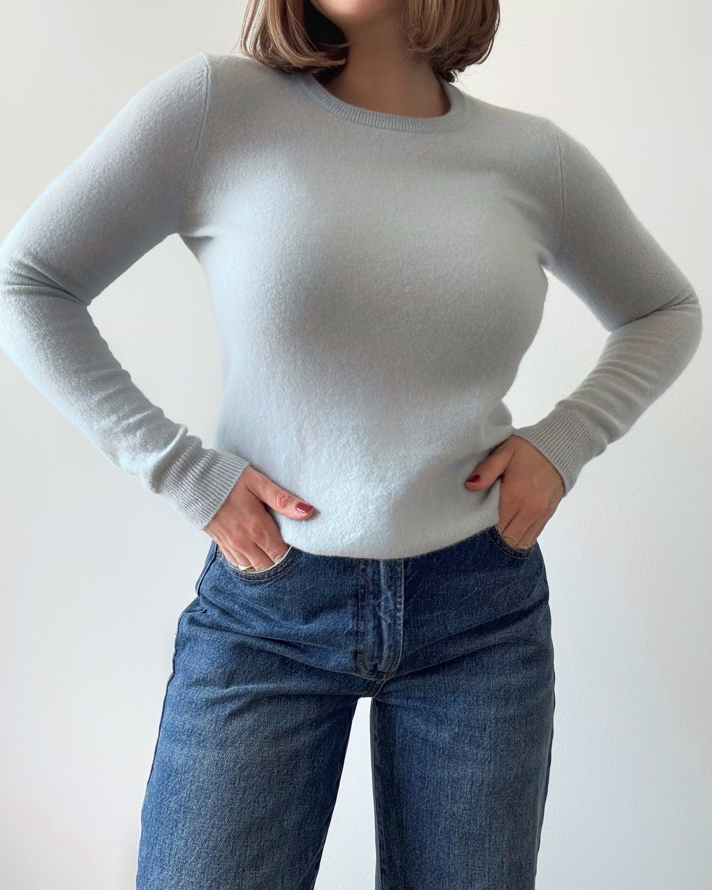 Cashmere Crewneck Sweater in Powder Blue