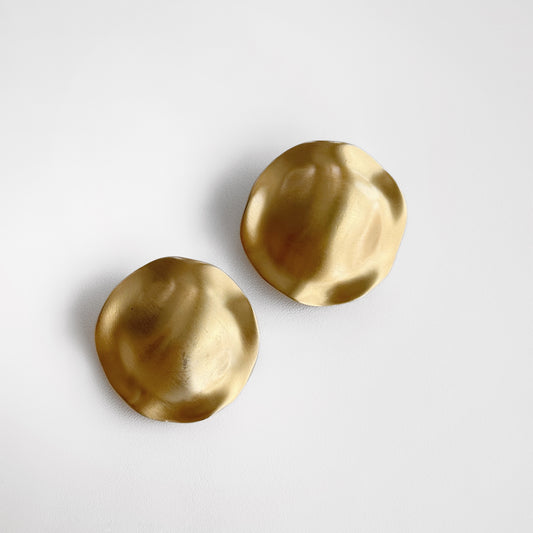 80s Circular Brushed Gold Clip Earrings