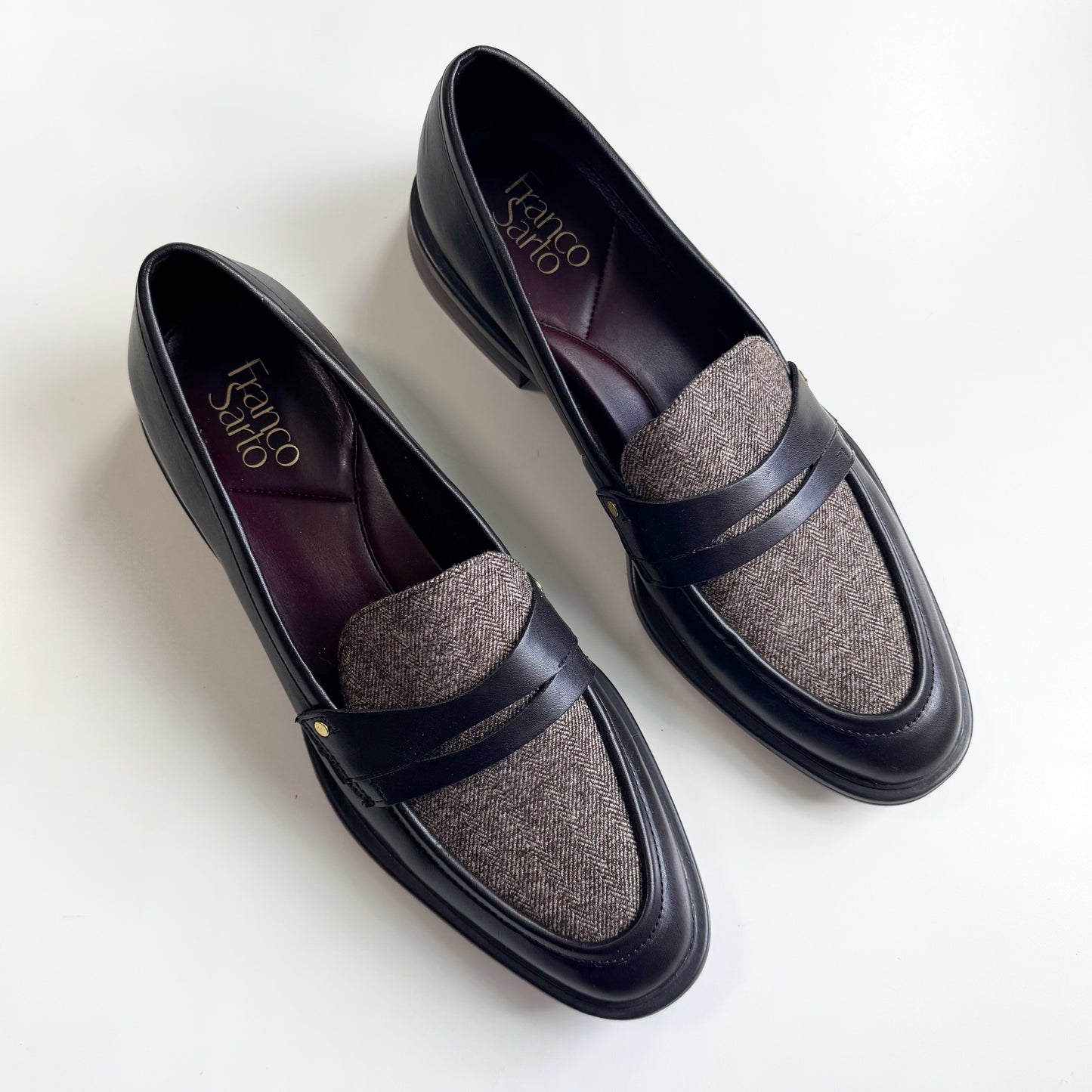 Franco Sarto “Edith 2” Herringbone Chocolate Brown Leather Loafers