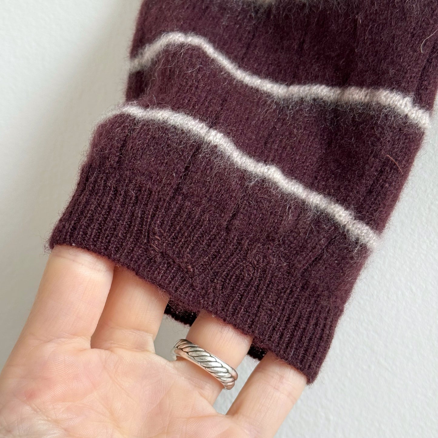 Cashmere Striped Crewneck Sweater in Chocolate Brown
