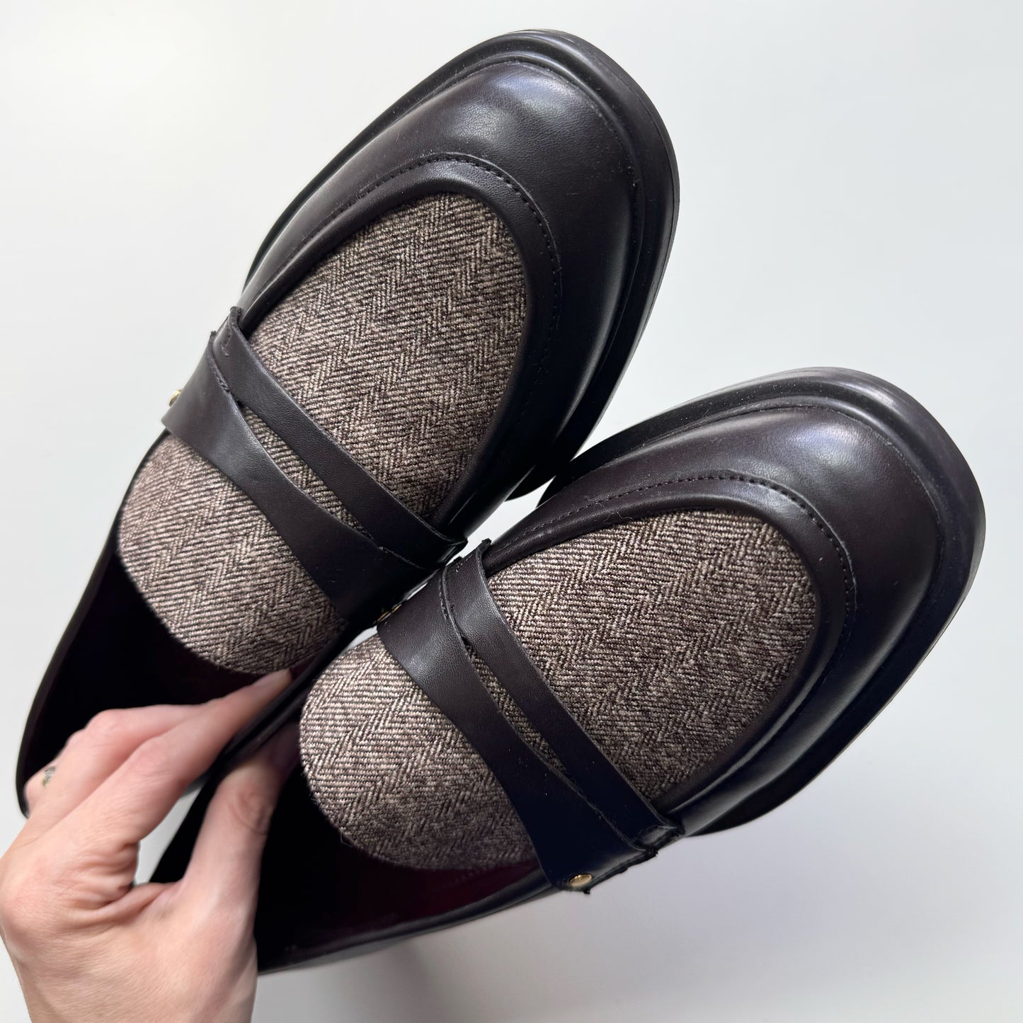 Franco Sarto “Edith 2” Herringbone Chocolate Brown Leather Loafers