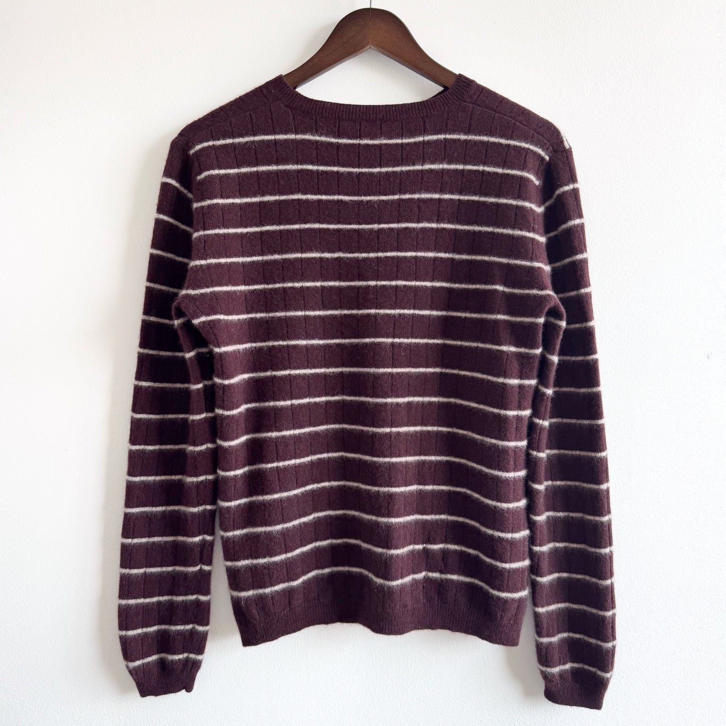 Cashmere Striped Crewneck Sweater in Chocolate Brown