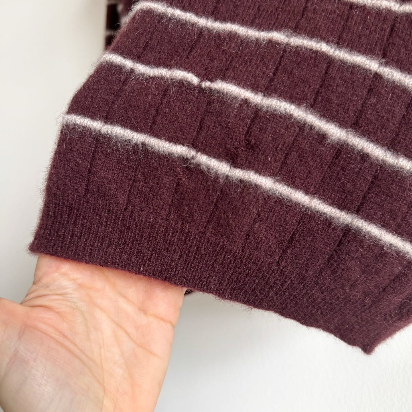 Cashmere Striped Crewneck Sweater in Chocolate Brown