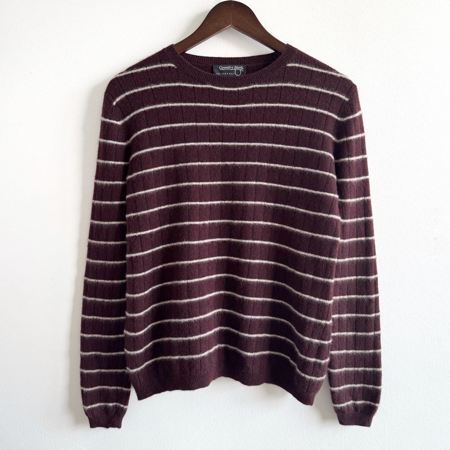 Cashmere Striped Crewneck Sweater in Chocolate Brown