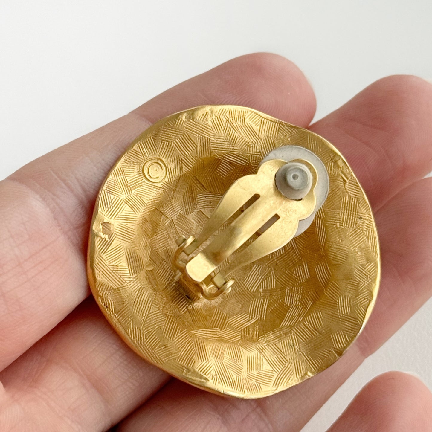 80s Circular Brushed Gold Clip Earrings