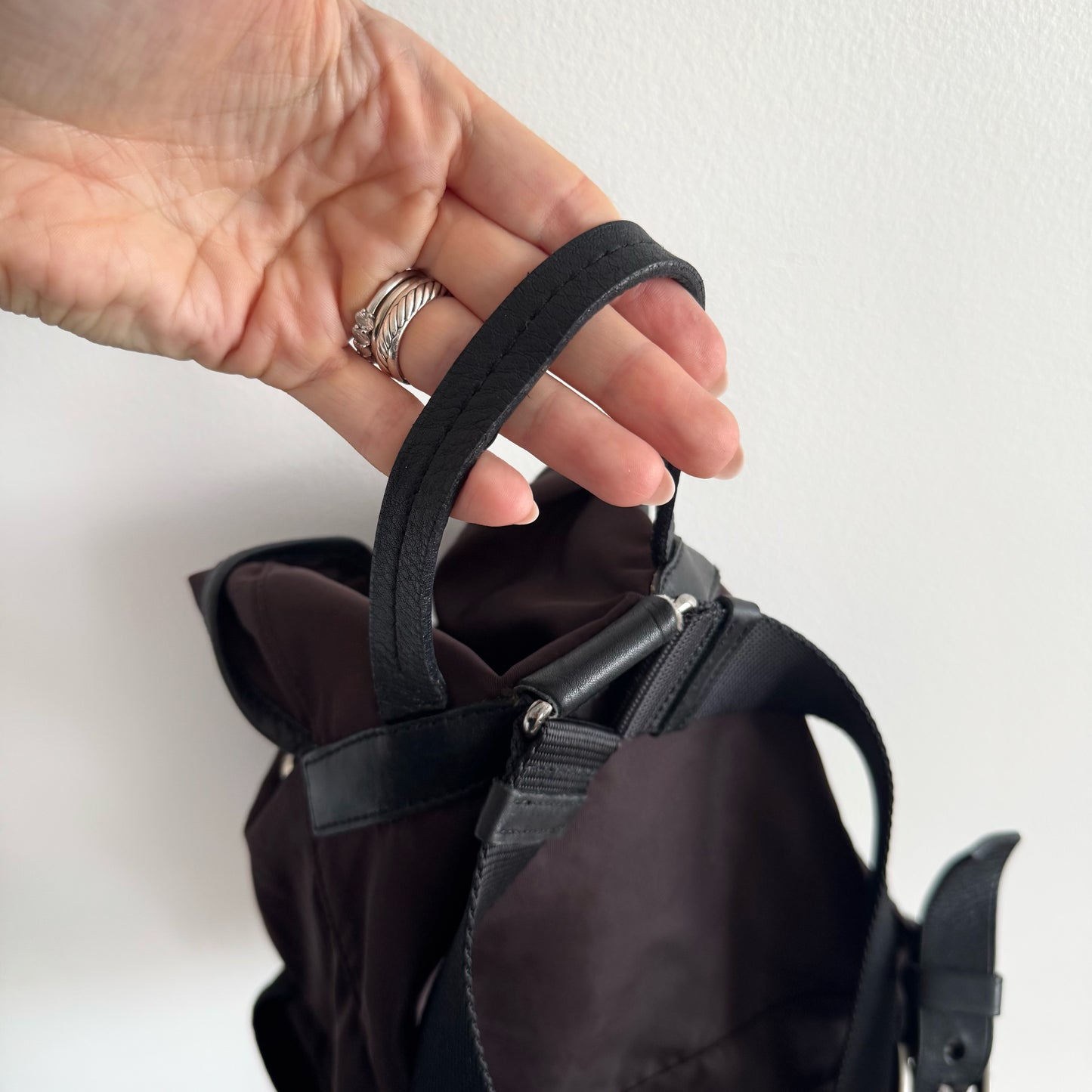 Prada Tessuto Nylon Small Backpack Triangle Logo Chocolate Brown
