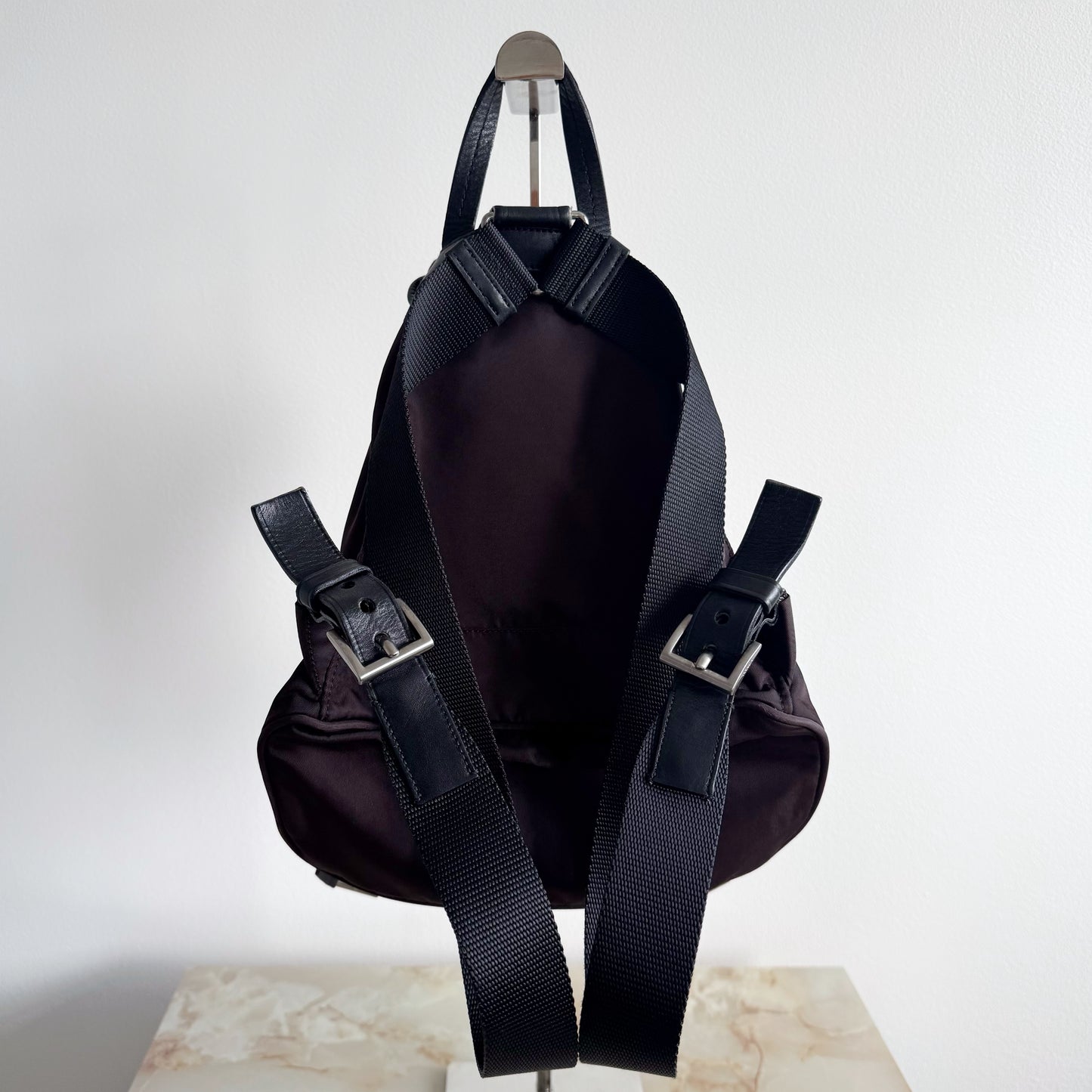 Prada Tessuto Nylon Small Backpack Triangle Logo Chocolate Brown