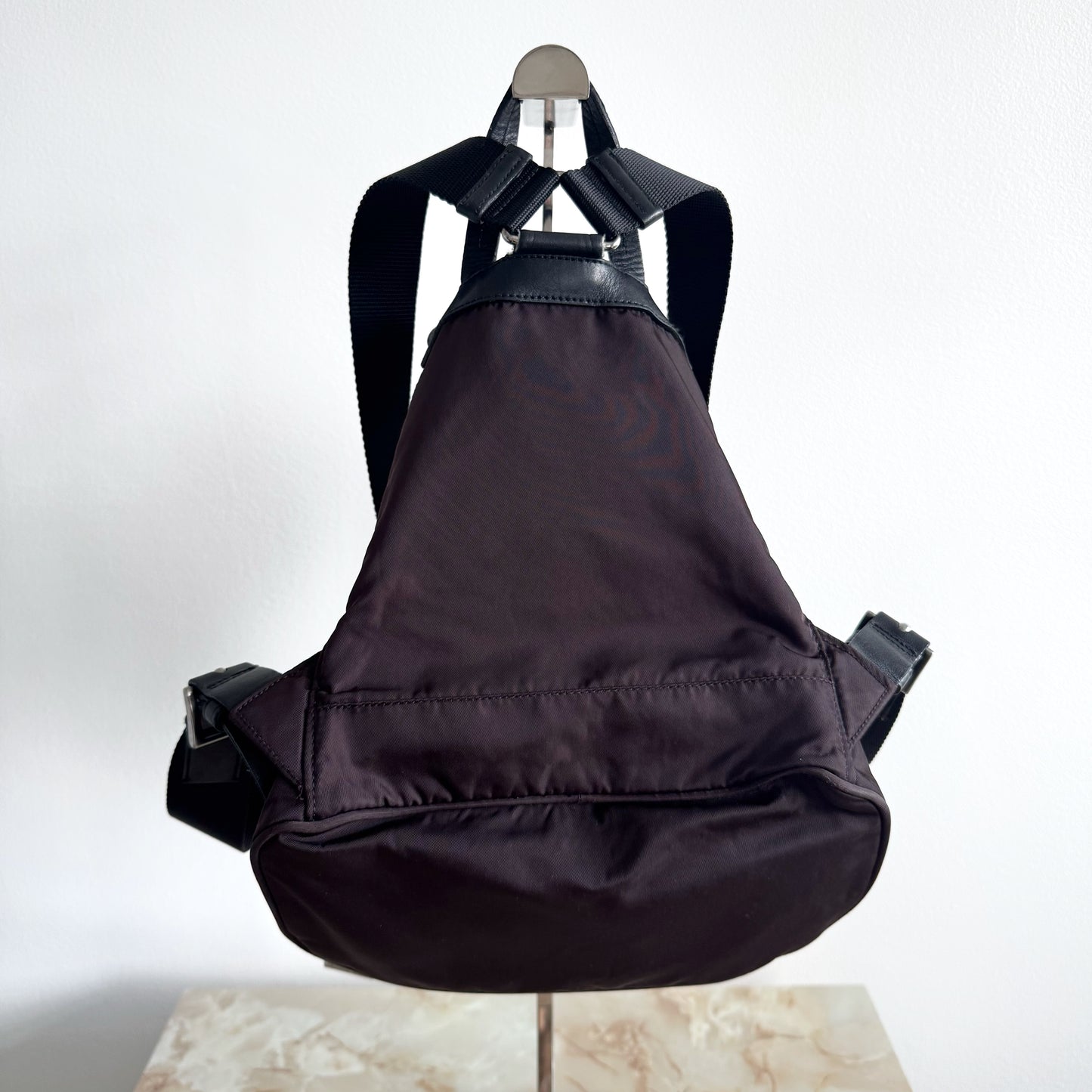 Prada Tessuto Nylon Small Backpack Triangle Logo Chocolate Brown