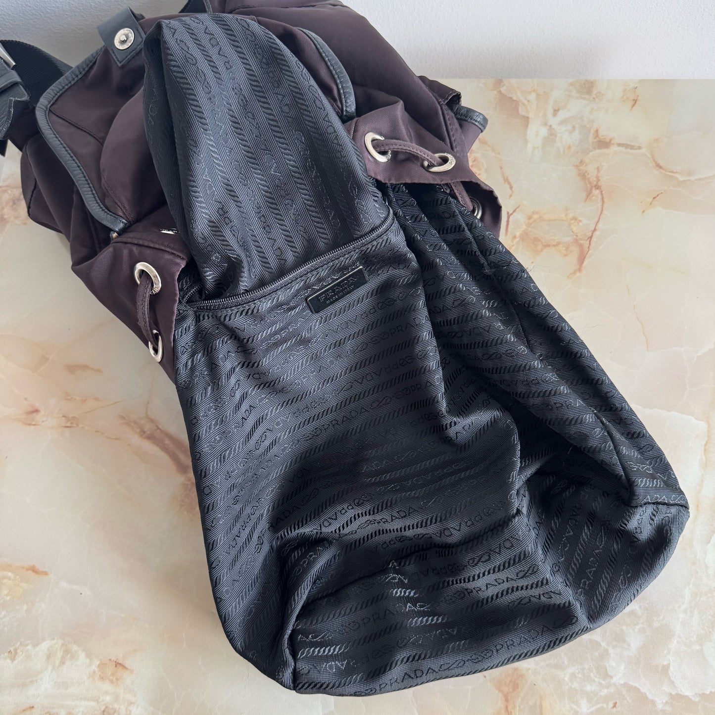 Prada Tessuto Nylon Small Backpack Triangle Logo Chocolate Brown