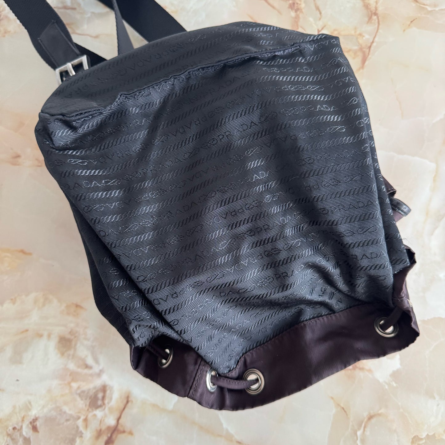 Prada Tessuto Nylon Small Backpack Triangle Logo Chocolate Brown