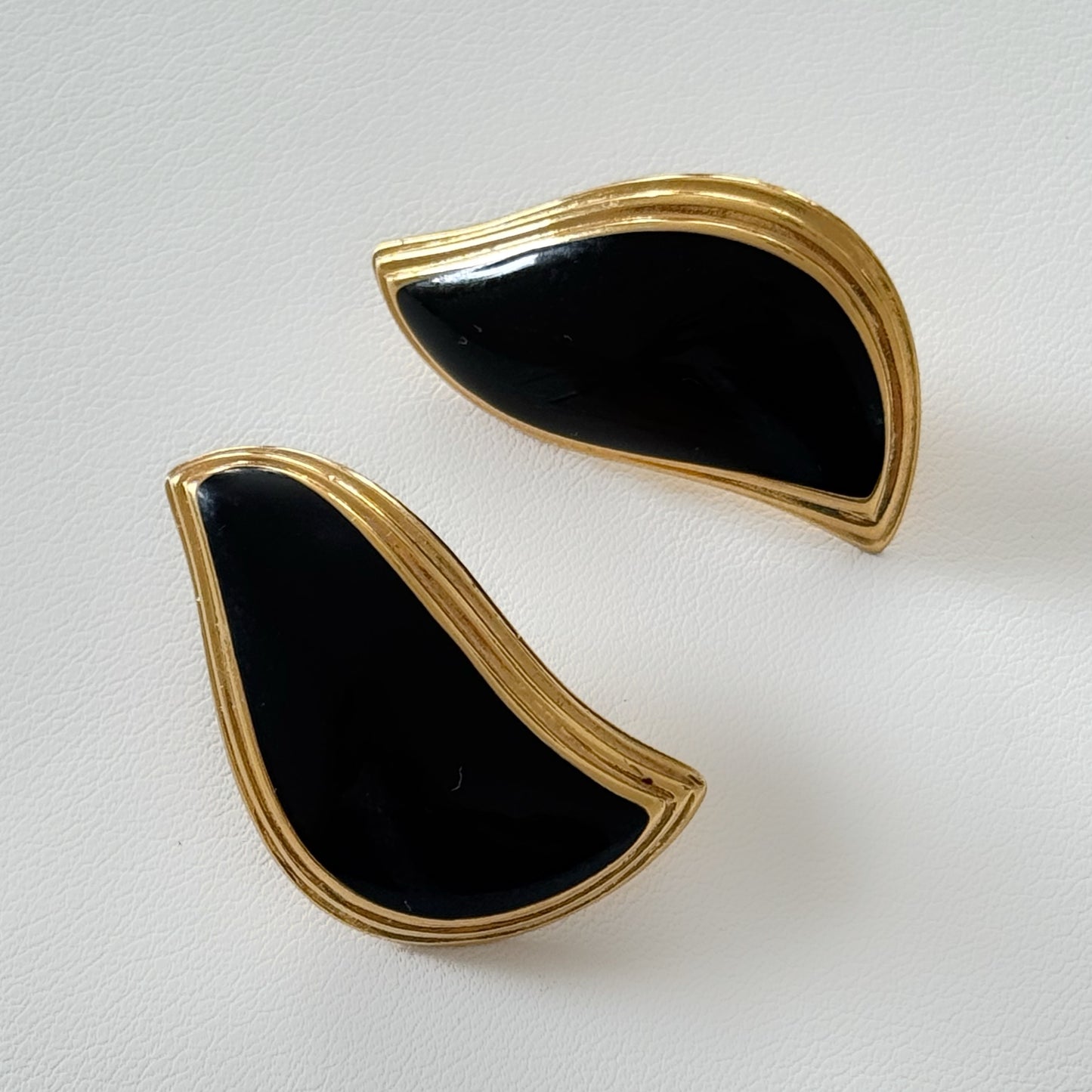 Vintage "Napier" Gold-tone Black Enamel Earrings