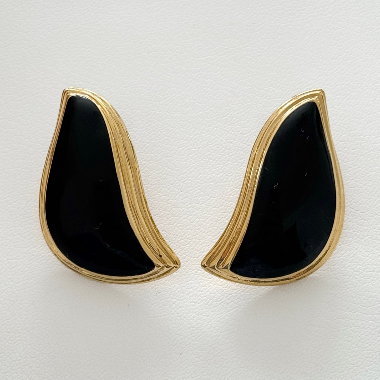Vintage "Napier" Gold-tone Black Enamel Earrings