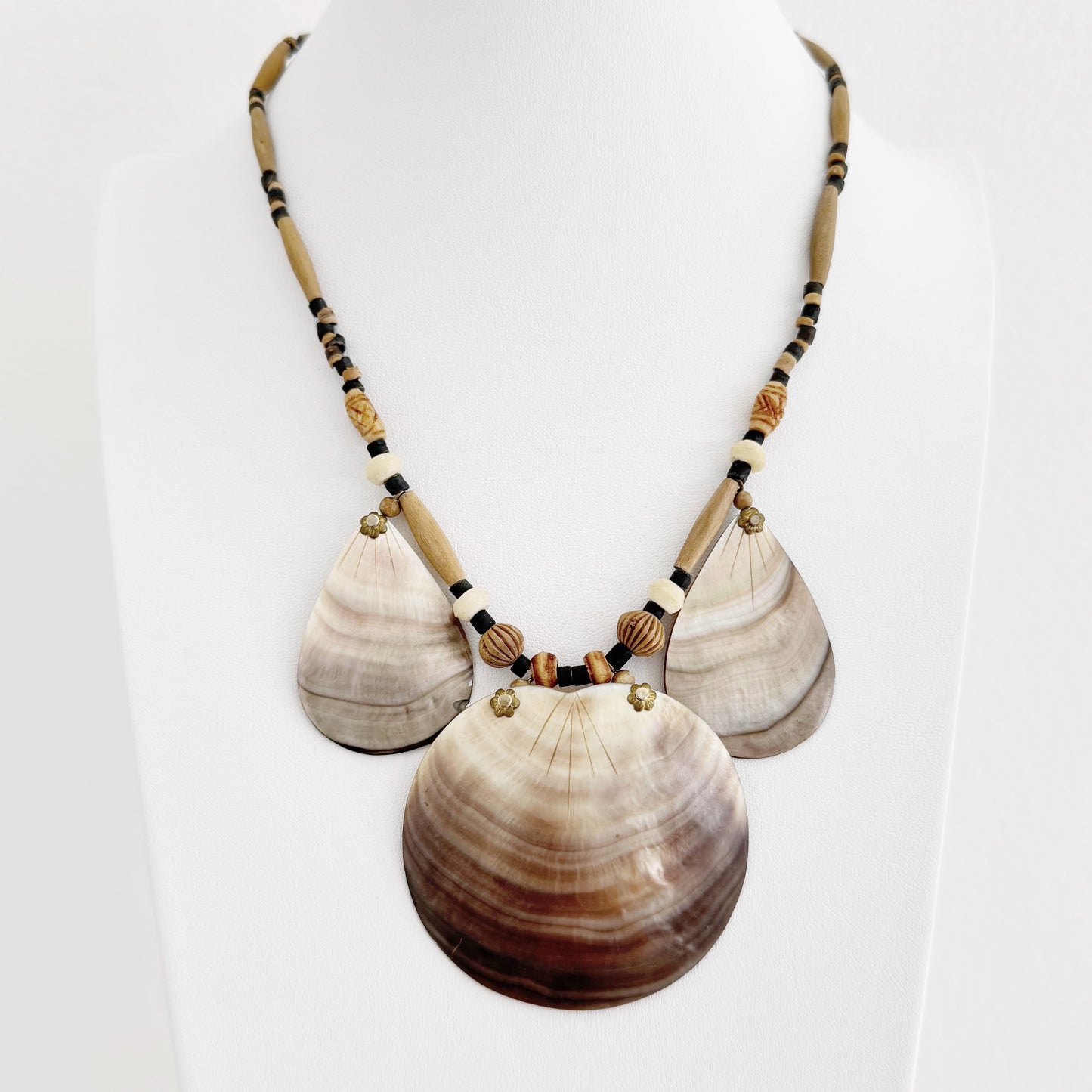 Vintage Triple Abalone Shell Puka Necklace