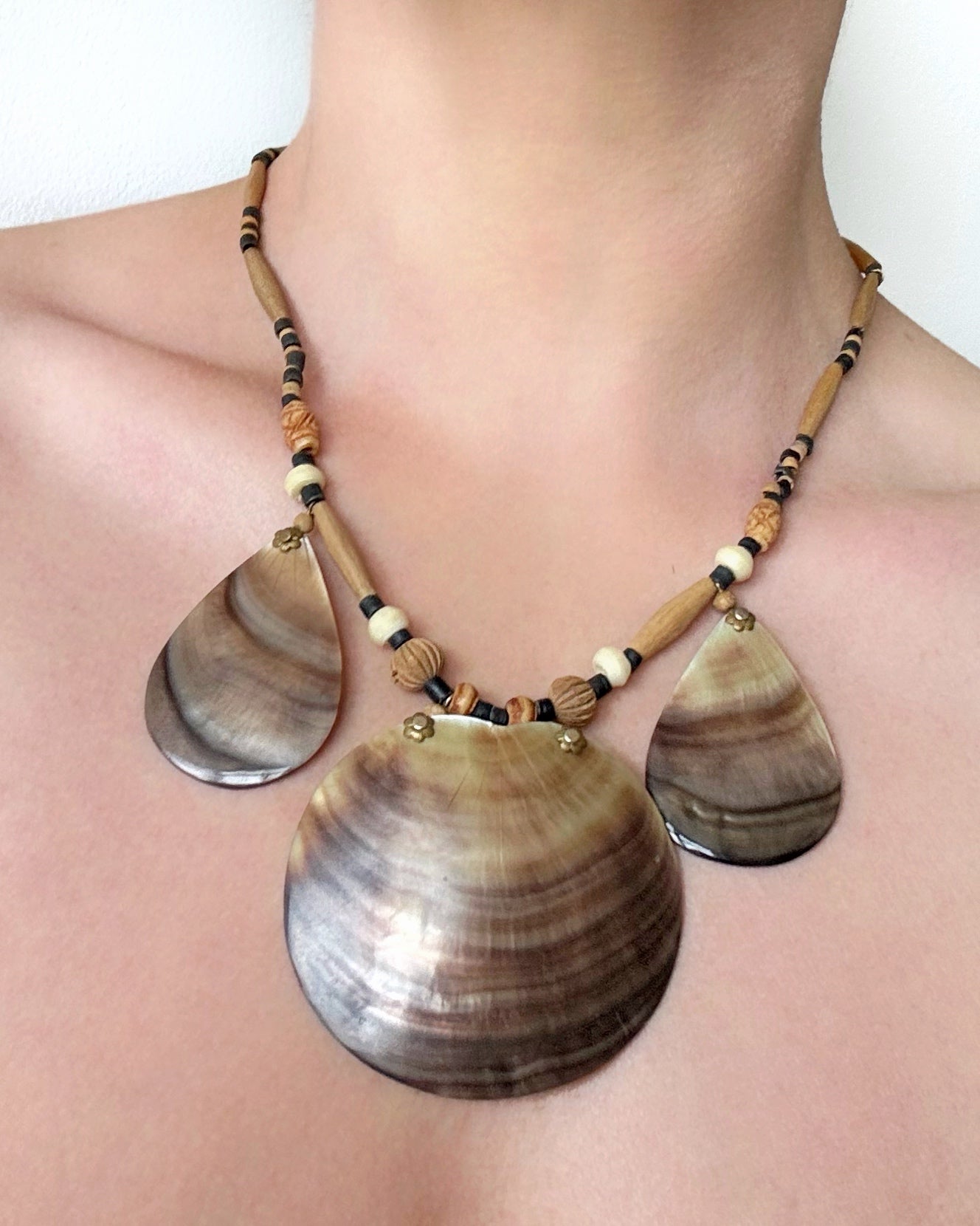 Vintage Triple Abalone Shell Puka Necklace