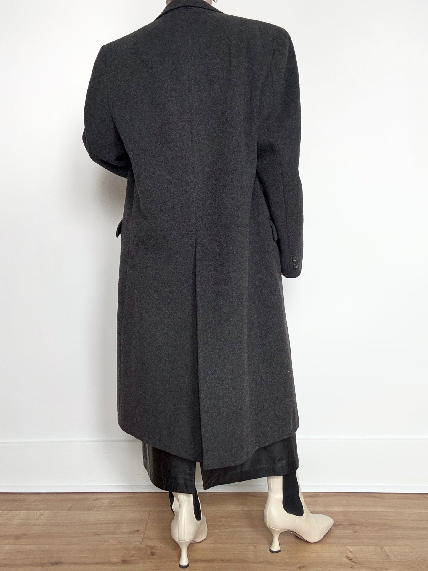 50s Structured Wool Top Coat in Charcoal