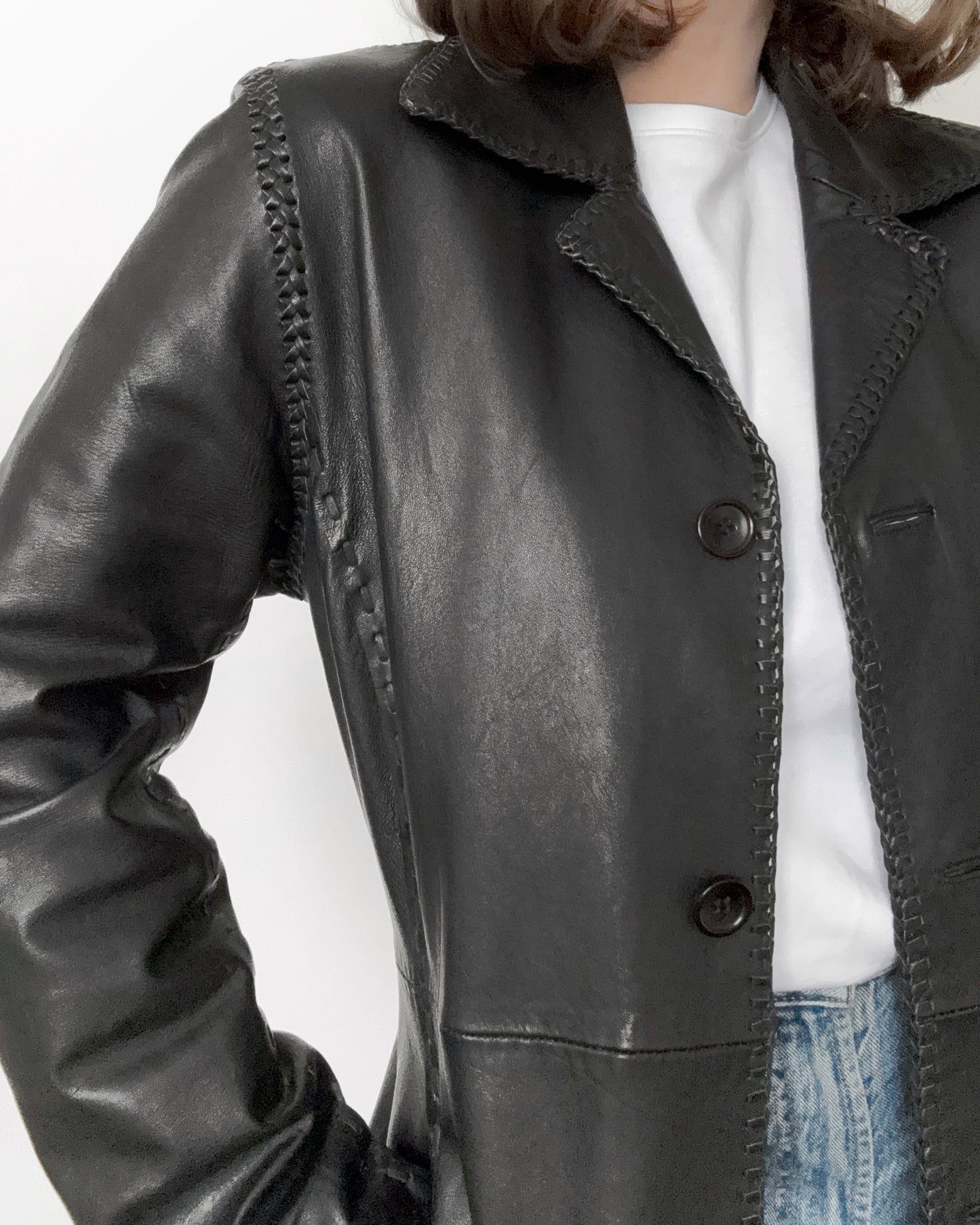 00s Genuine Leather Braided Trench Coat