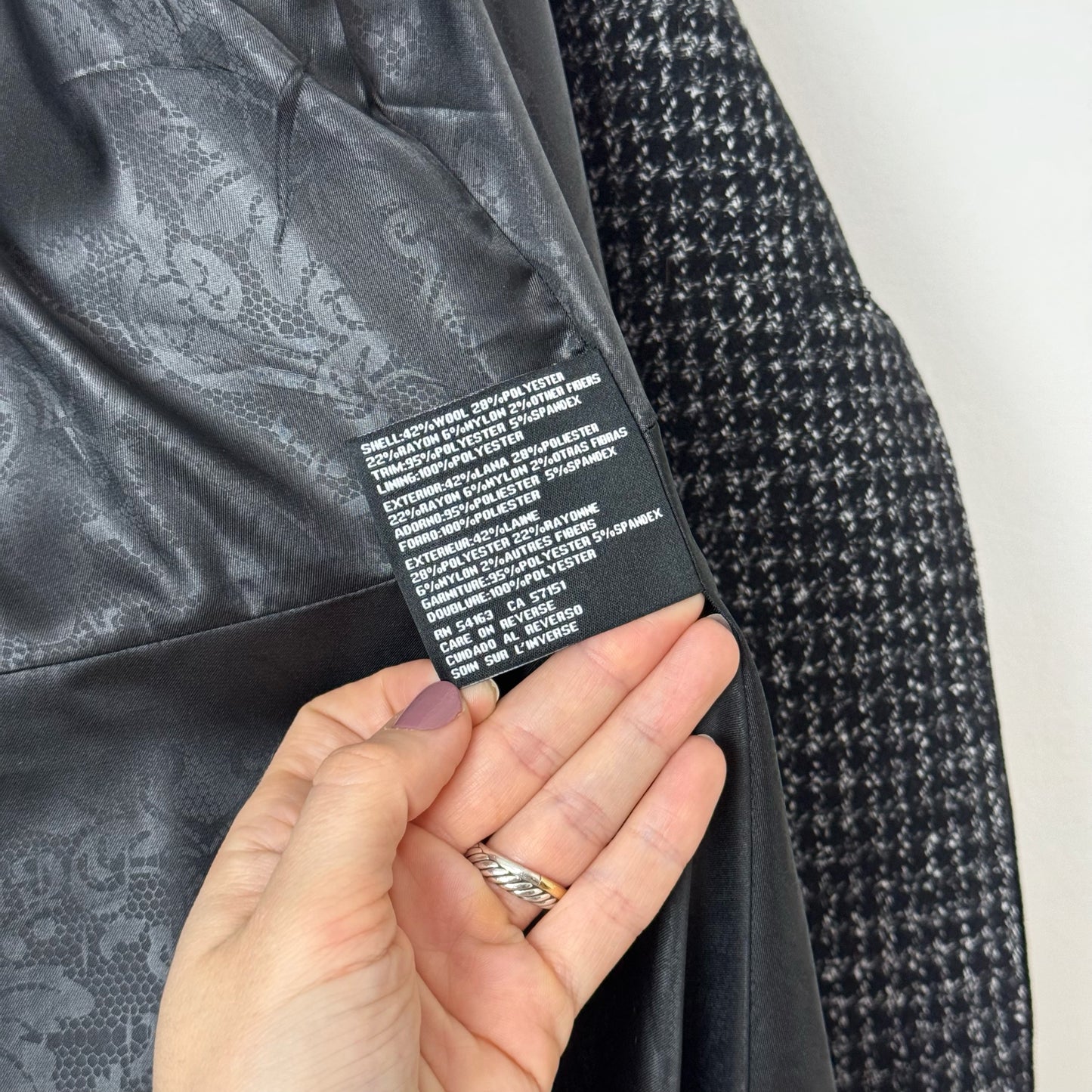 Guess Velvet Trim Coat in Herringbone Tweed