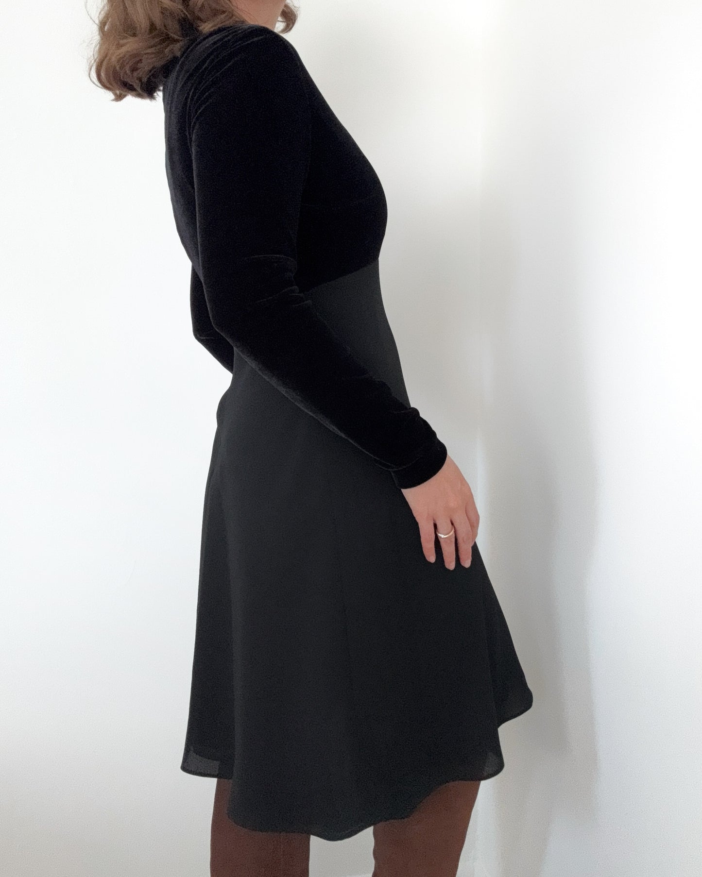Velvet Mock Neck Knee Length Dress