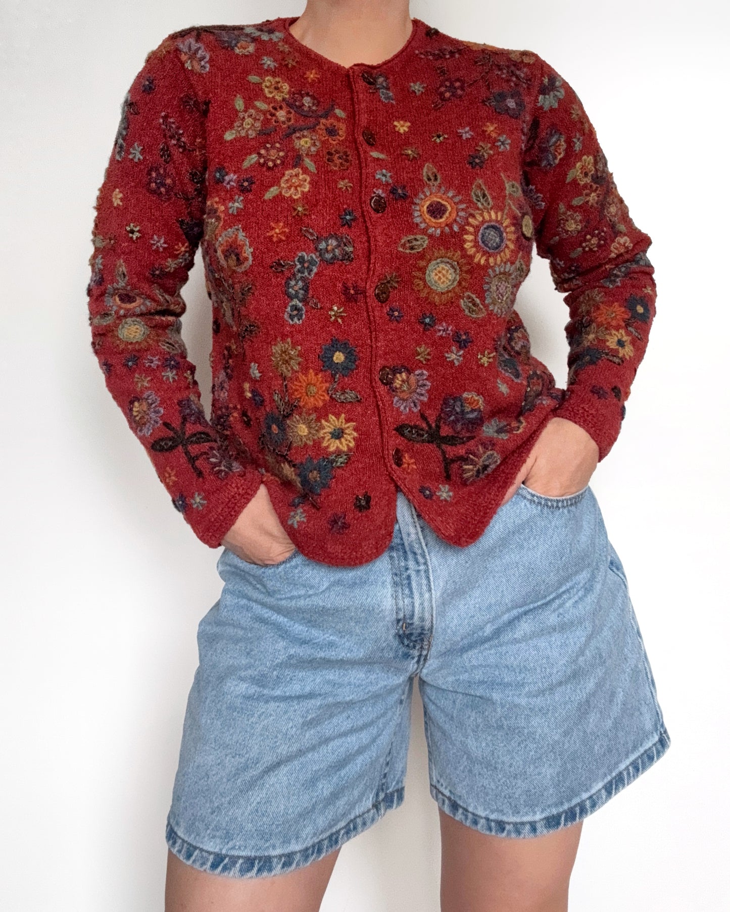 90s/00s Floral Embroidered Cardigan