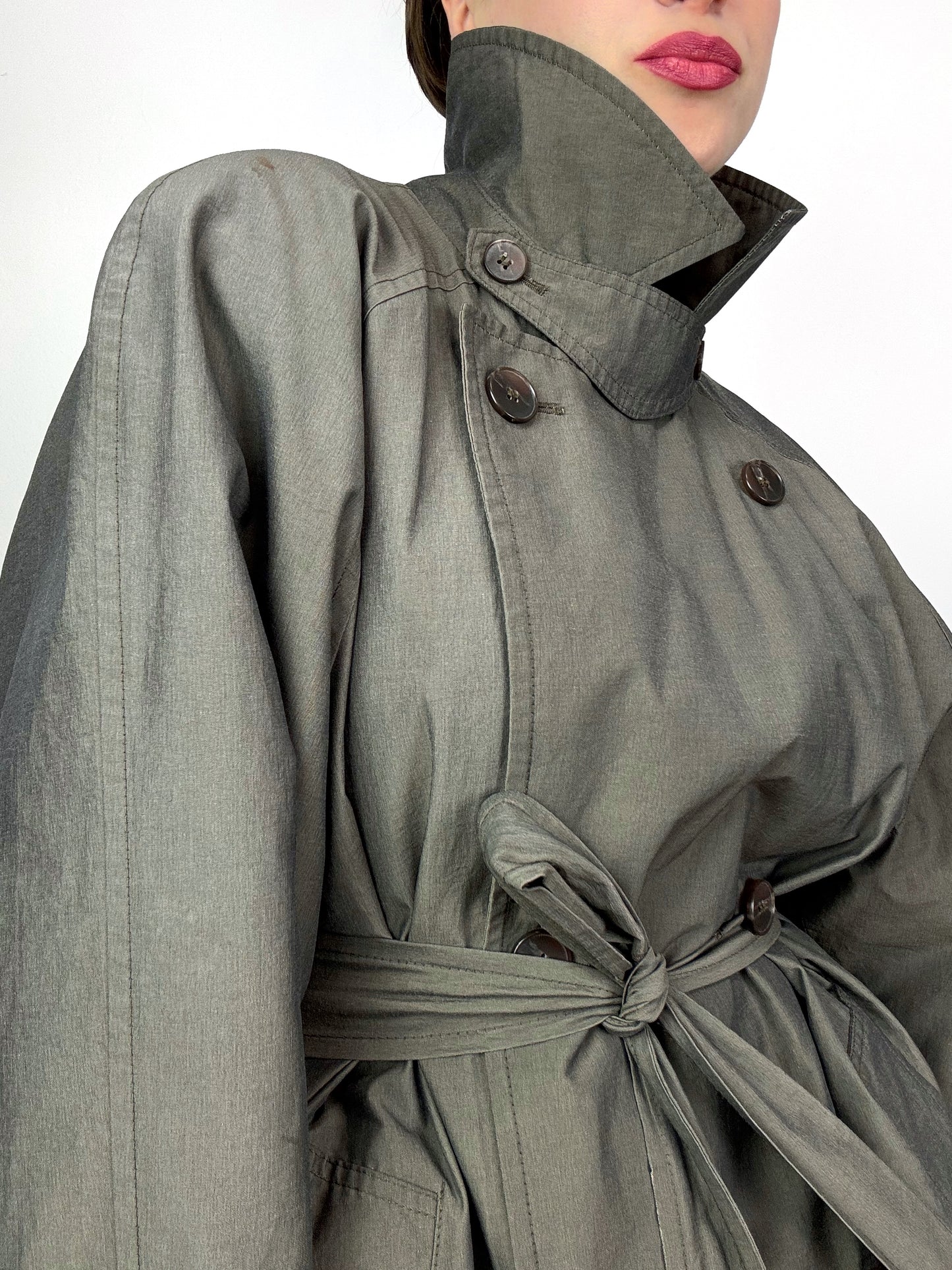 80s Trench Coat in Putty with Funnel Neck