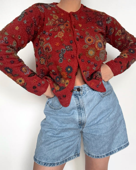 90s/00s Floral Embroidered Cardigan