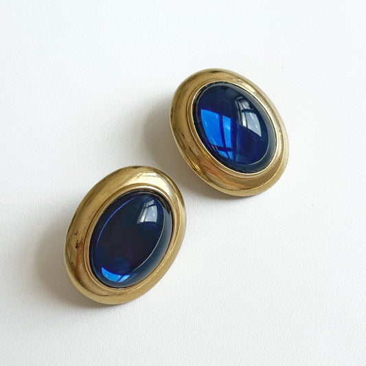 Monet Cobalt Blue Oval Clip Earrings