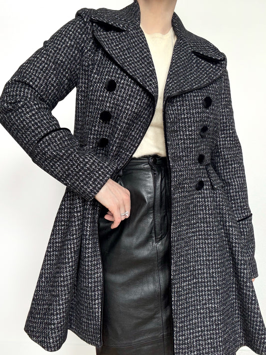 Guess Velvet Trim Coat in Herringbone Tweed
