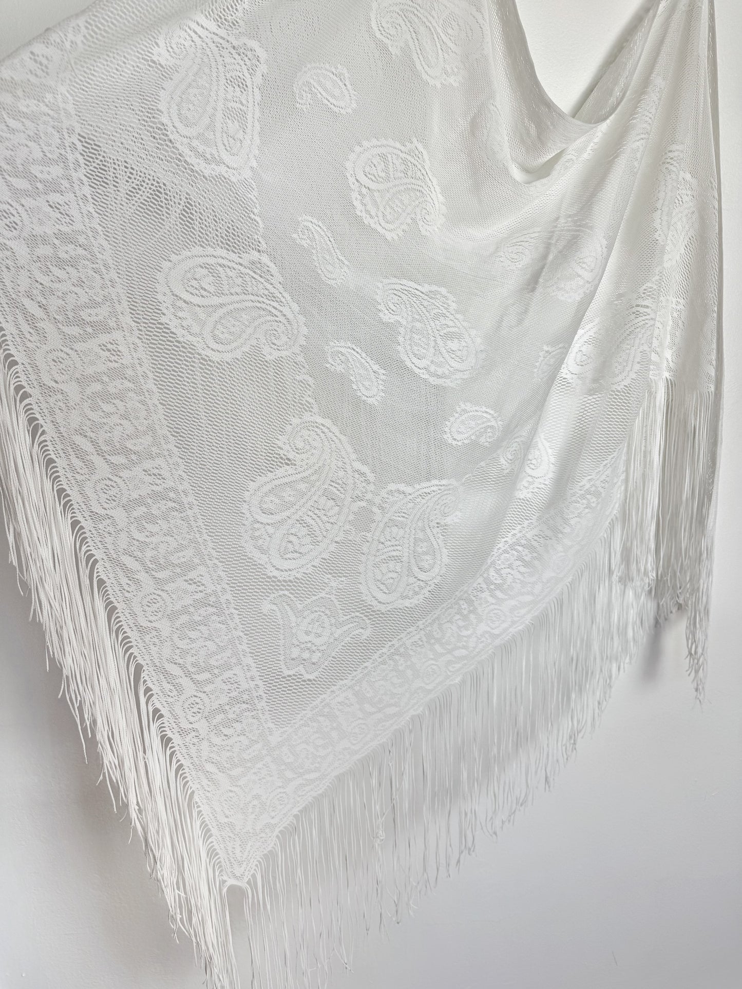 Sheer Paisley Fringe Scarf / Sarong in White