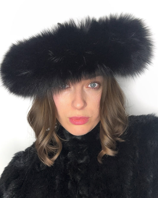 Wool and Genuine Fur Black Beret