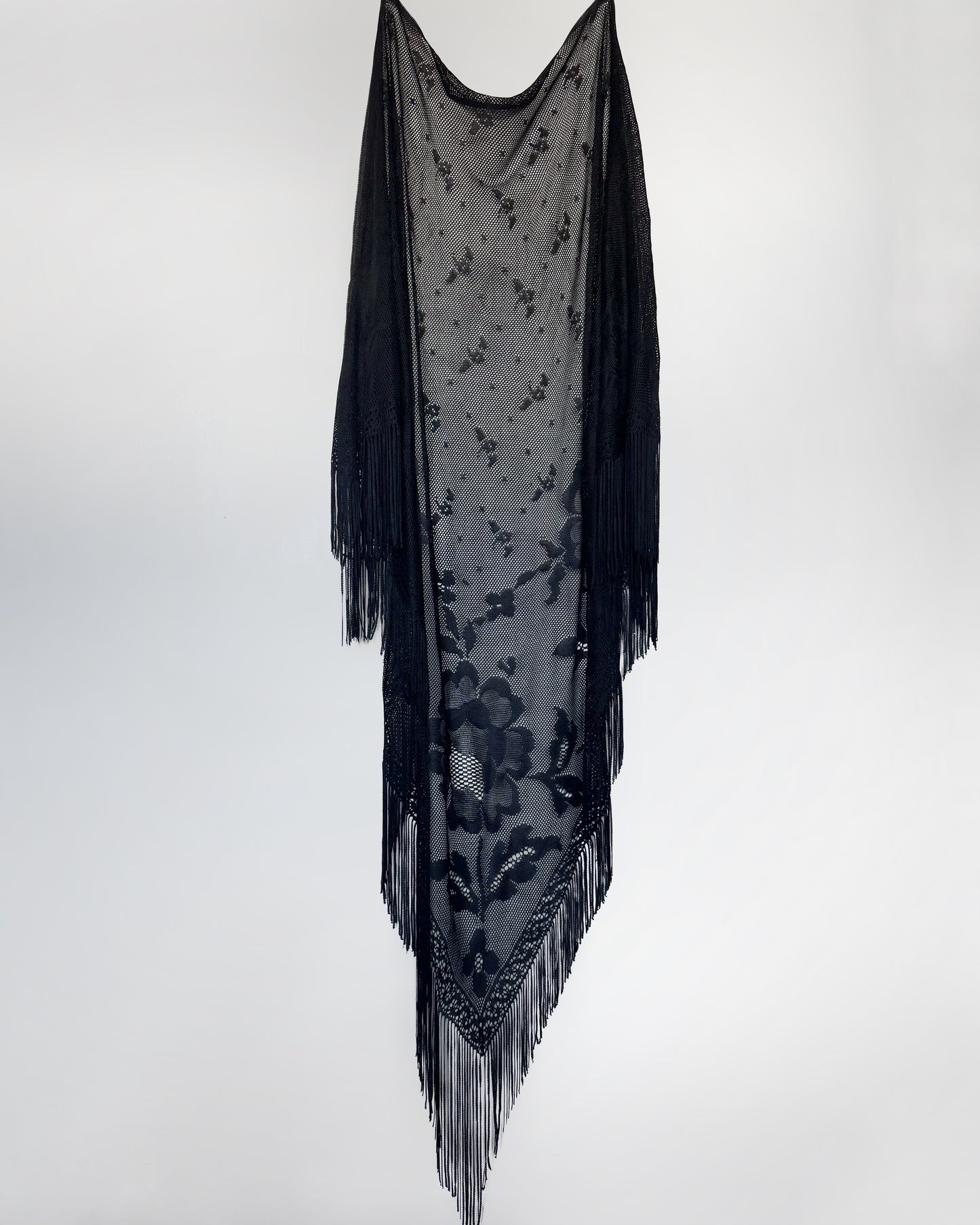 Sheer Floral Fringe Scarf / Sarong in Black
