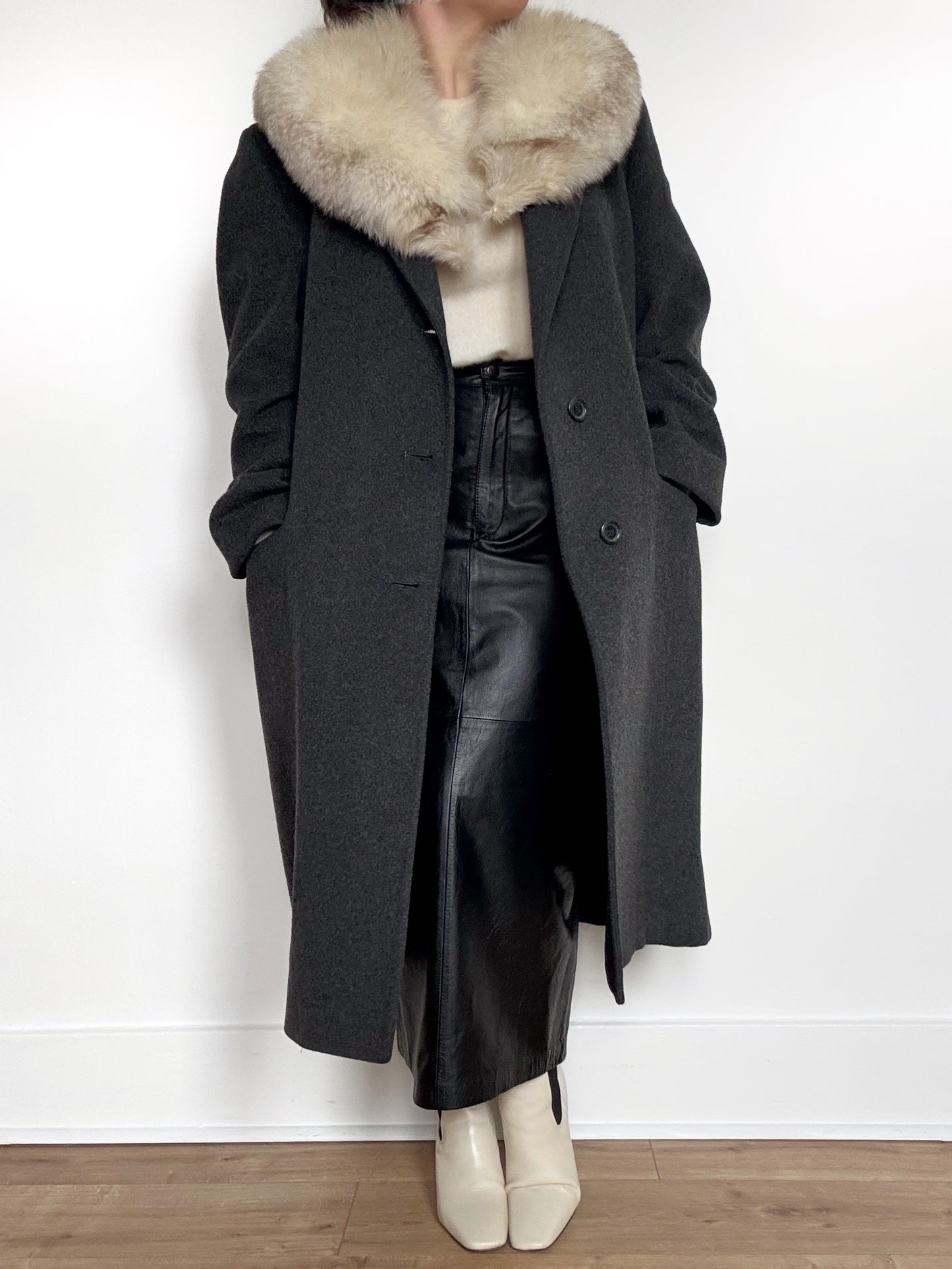 50s Structured Wool Top Coat in Charcoal