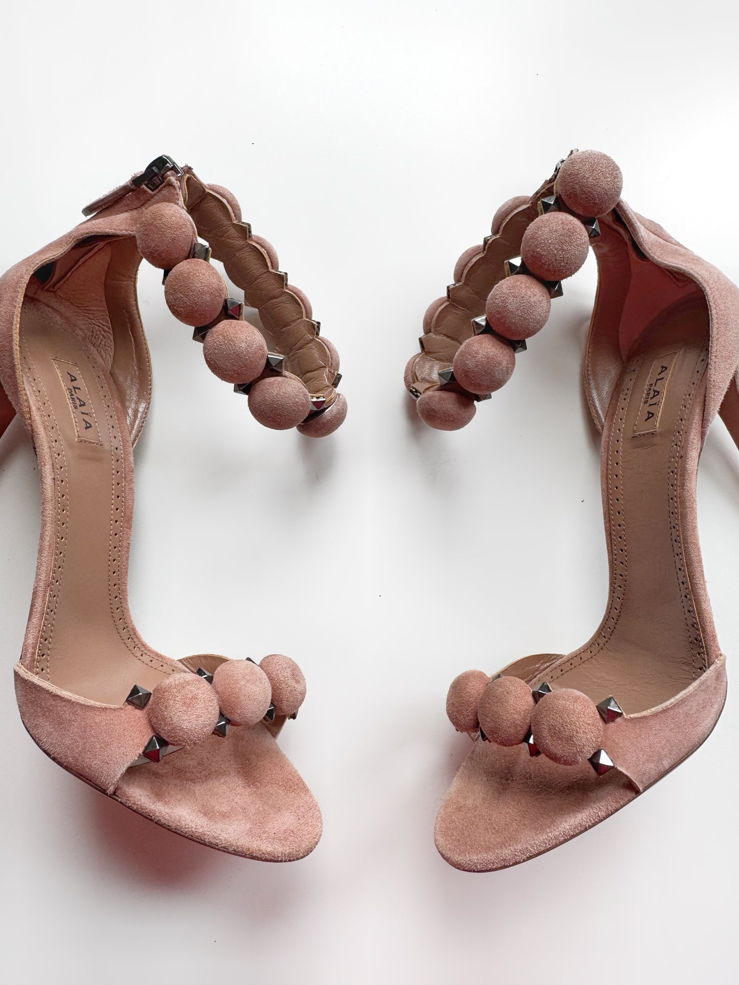 ALAIA “La Bombe” Stud Embellished Sandal Heels (38.5)