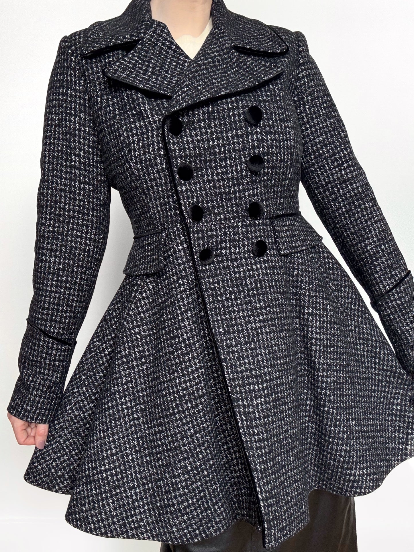 Guess Velvet Trim Coat in Herringbone Tweed