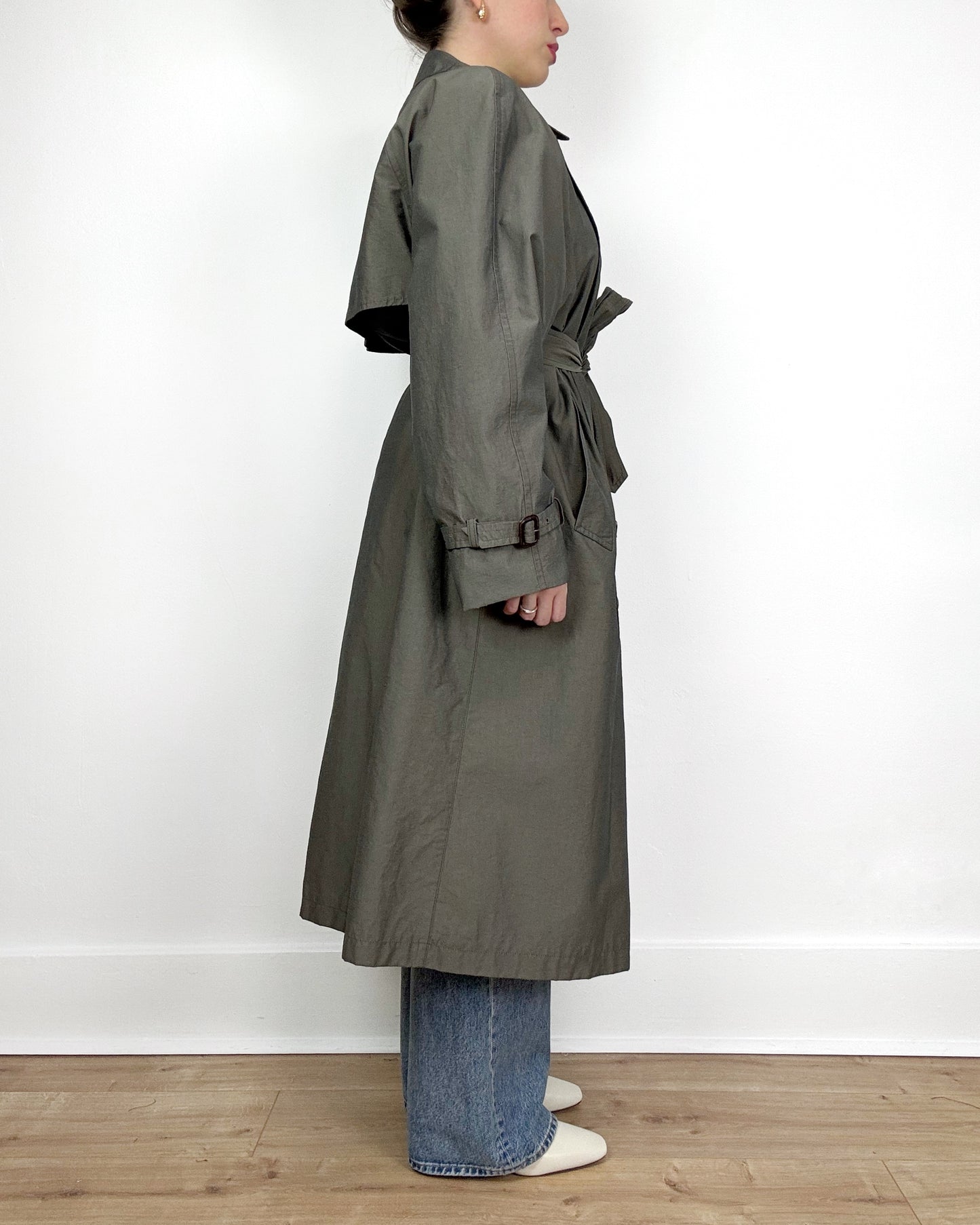 80s Trench Coat in Putty with Funnel Neck