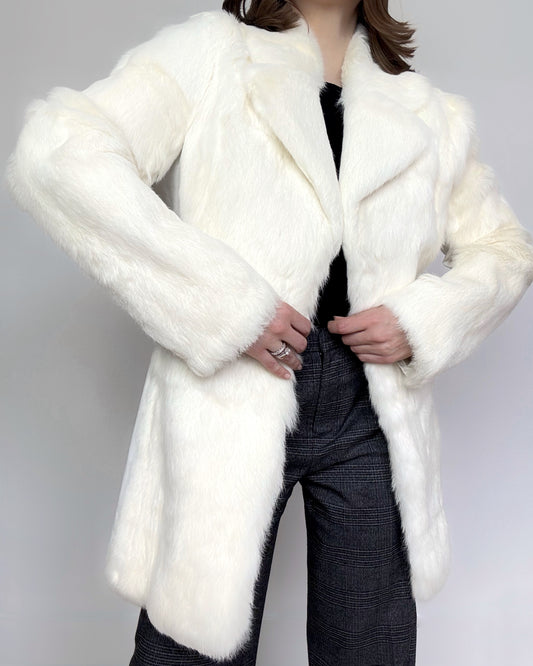 2010s Bebe Rabbit Fur Coat with Leather Panels