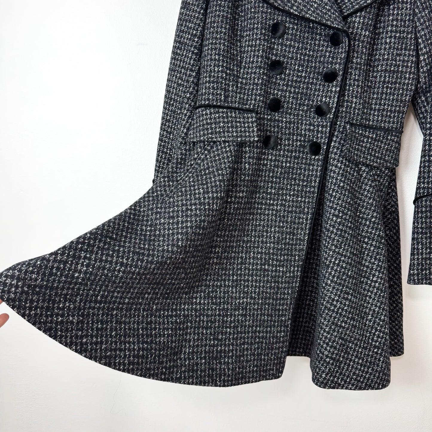Guess Velvet Trim Coat in Herringbone Tweed