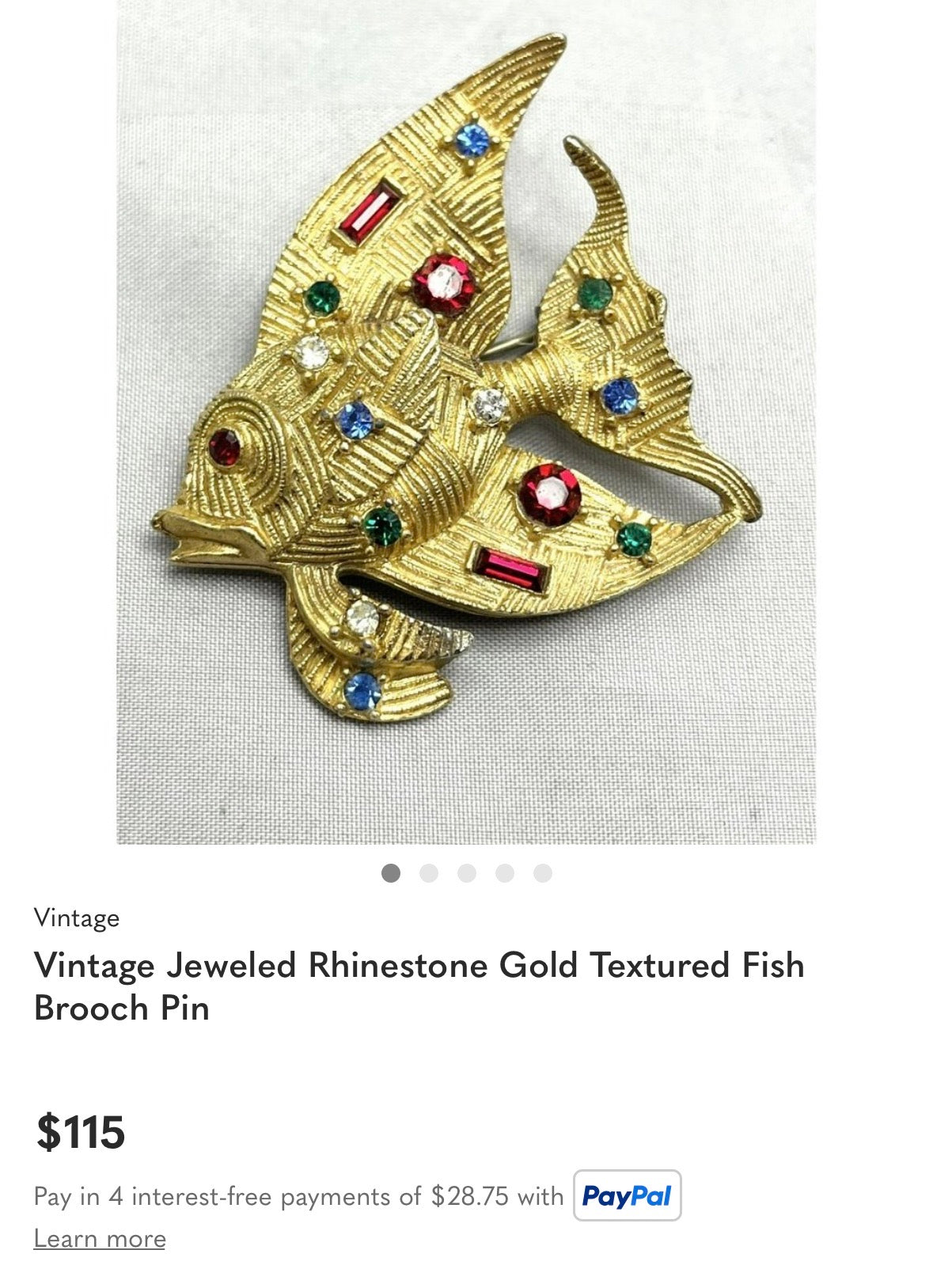 50s/60s Textured Fish Brooch Multi Color Stones