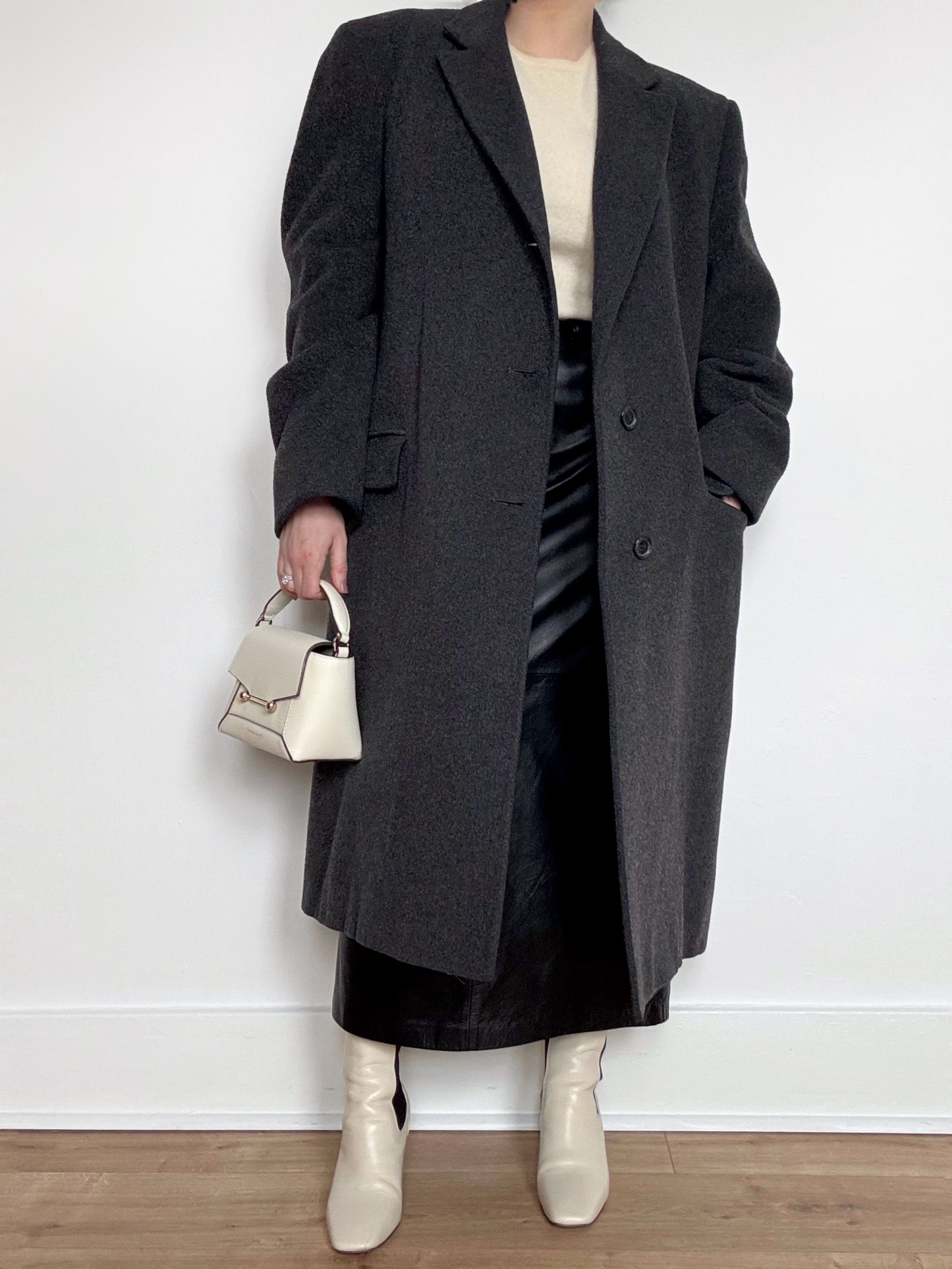50s Structured Wool Top Coat in Charcoal