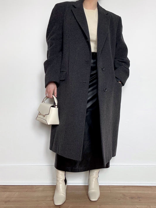 50s Structured Wool Top Coat in Charcoal