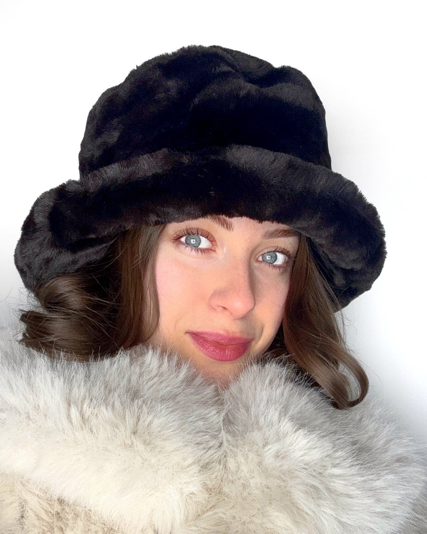 Faux Fur and Leather Italian Chocolate Brown Hat