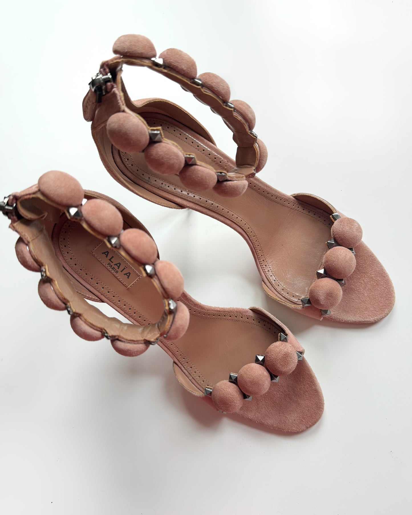 ALAIA “La Bombe” Stud Embellished Sandal Heels (38.5)