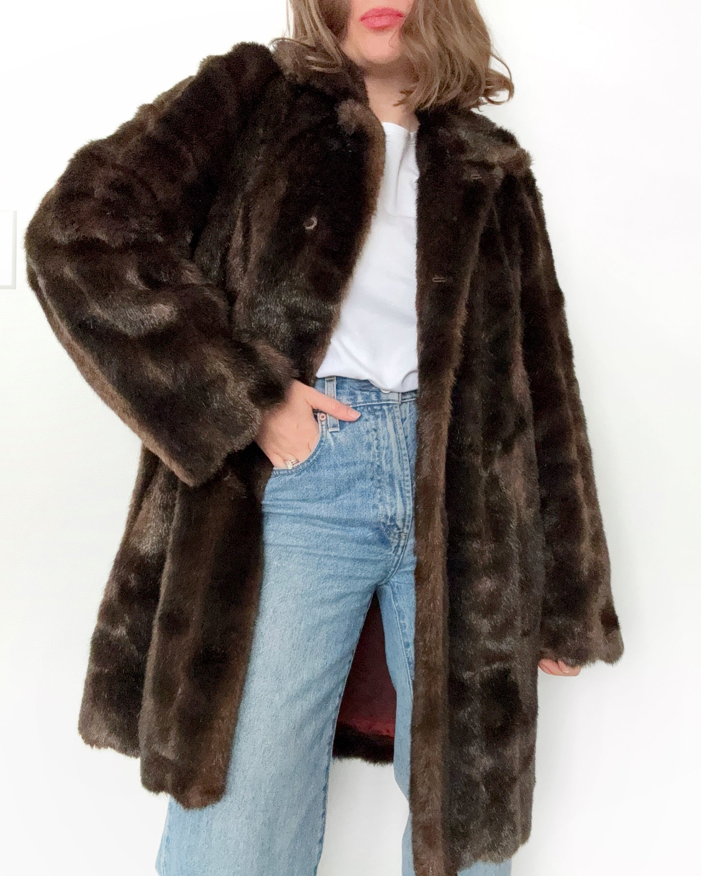 90s/00s Chocolate Brown Faux Fur Mink