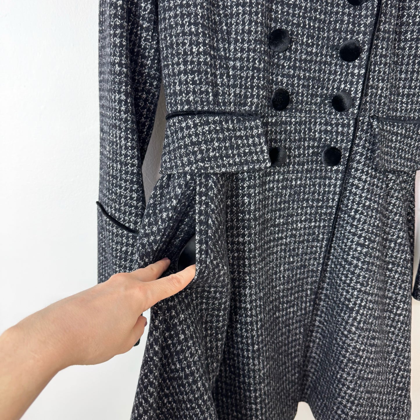 Guess Velvet Trim Coat in Herringbone Tweed