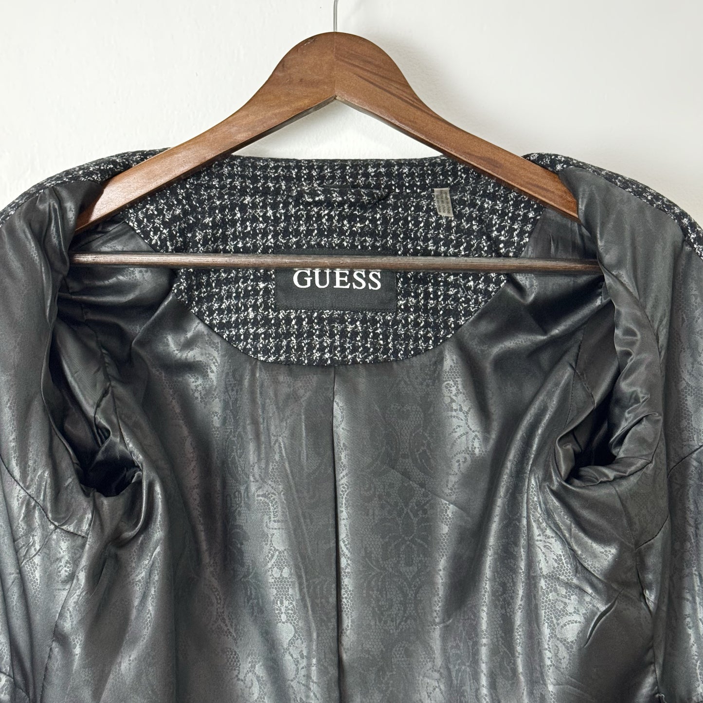 Guess Velvet Trim Coat in Herringbone Tweed