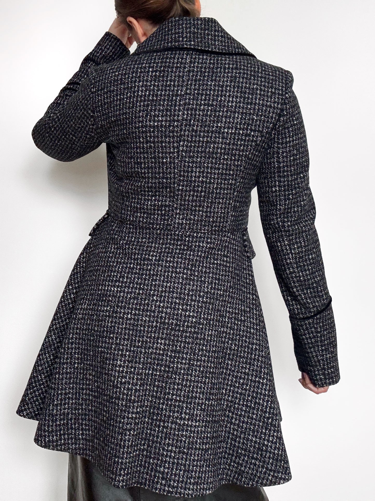 Guess Velvet Trim Coat in Herringbone Tweed