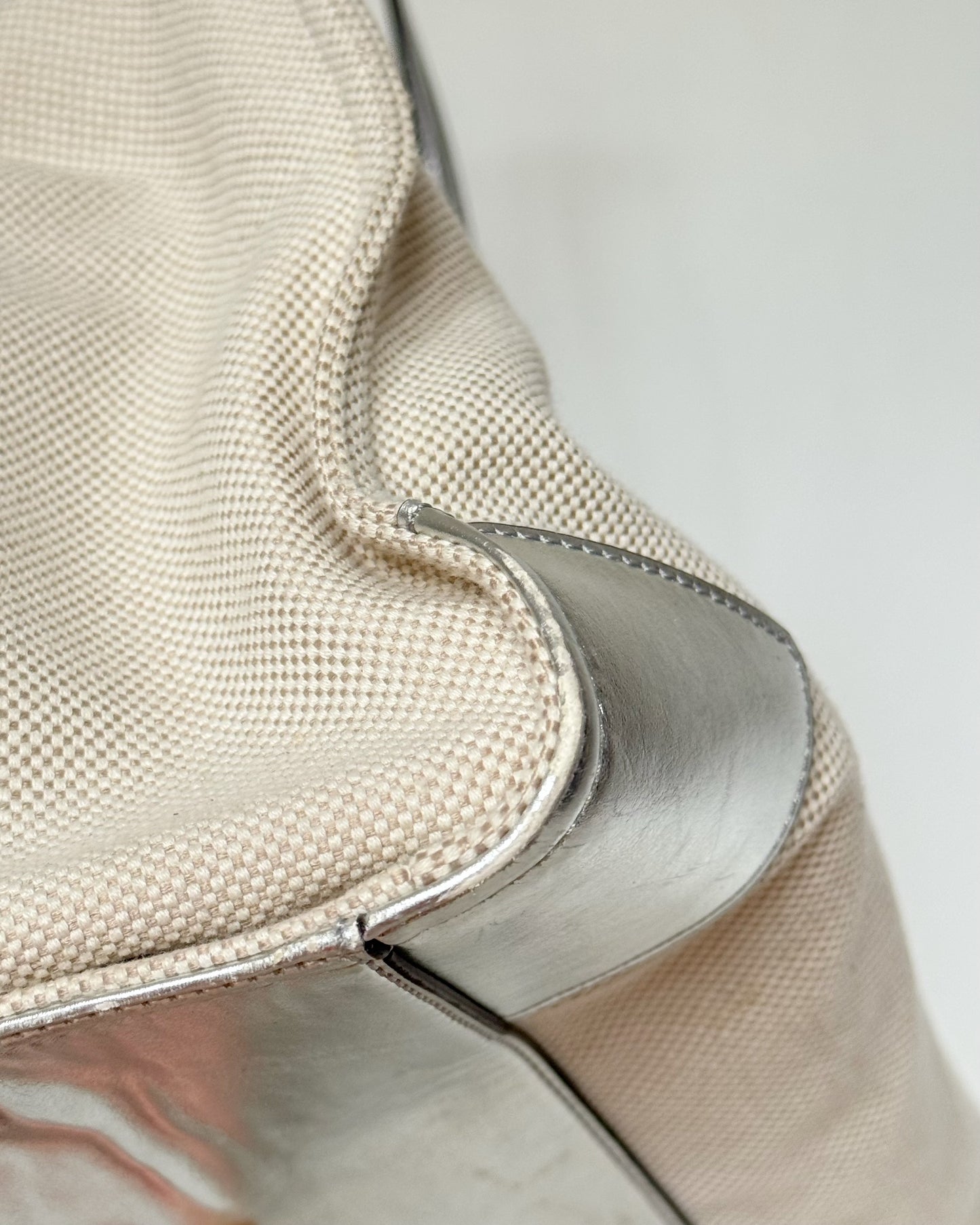 Tory Burch Canvas Logo Tote in Silver