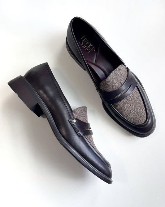 Franco Sarto “Edith 2” Herringbone Chocolate Brown Leather Loafers